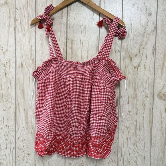 Old Navy Smocked Tie-Shoulder Red White Gingham Sleeveless Top - Picture 2 of 6